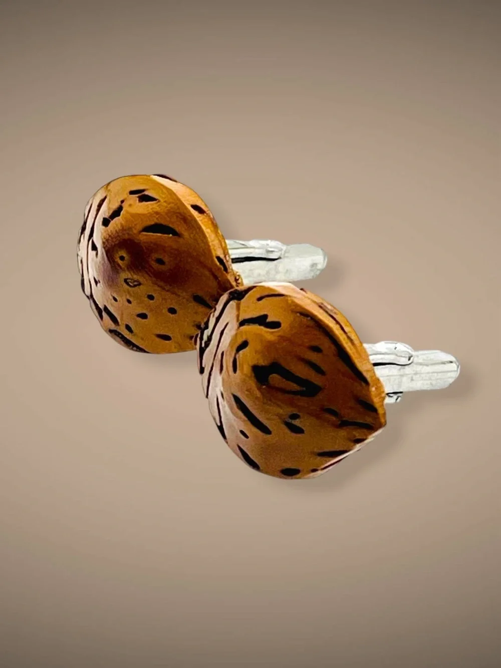Rare Vintage Handmade Natural Seed Pod Bullet Back Cufflinks Speckled Organic